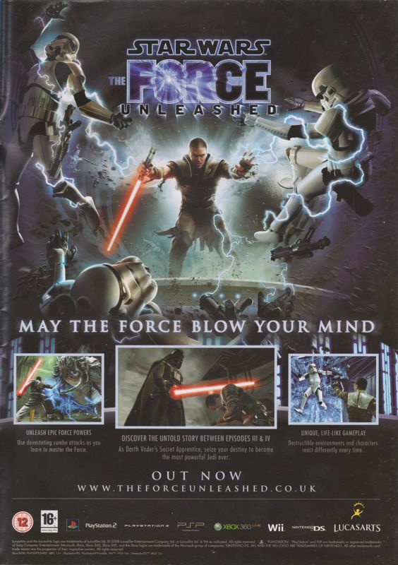 Star Wars: The Force Unleashed Magazine Advertisement (Magazine Advertisements): Pokémon World (United Kingdom), Issue 84 (2008)