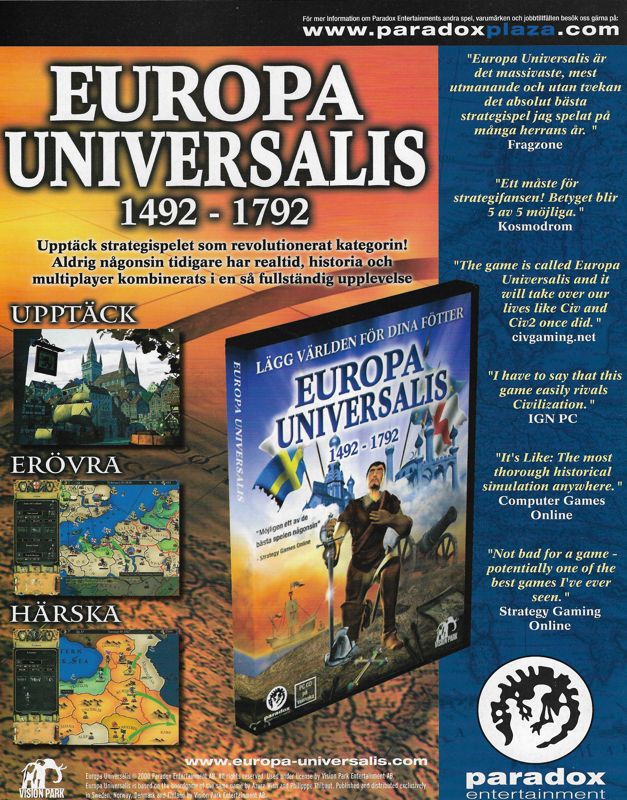 Europa Universalis Magazine Advertisement (Magazine Advertisements): GamePro (Sweden), Issue 2 (August 30, 2001)