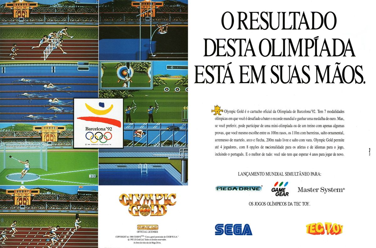 Olympic Gold: Barcelona '92 Magazine Advertisement (Magazine Advertisements): SuperGame (Brazil) Issue 13 (August 1992) pp. 54-55