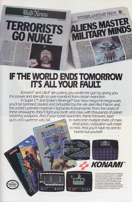 Snake's Revenge Magazine Advertisement (Magazine Advertisements): RoboCop 2 (Marvel Comics, United States) Issue 2 (September 1990) Inner Back Cover