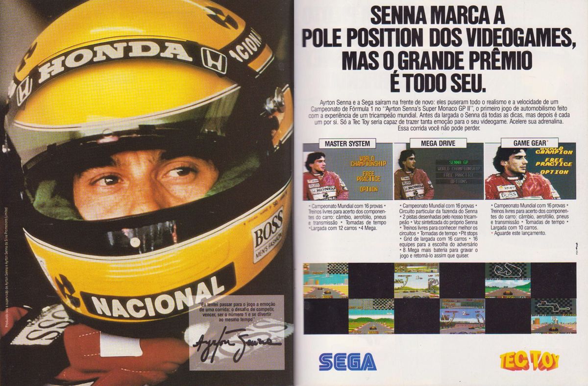 Ayrton Senna's Super Monaco GP II Magazine Advertisement (Magazine Advertisements): SuperGame (Brazil) Issue 14 (September 1992) pp. 16-17