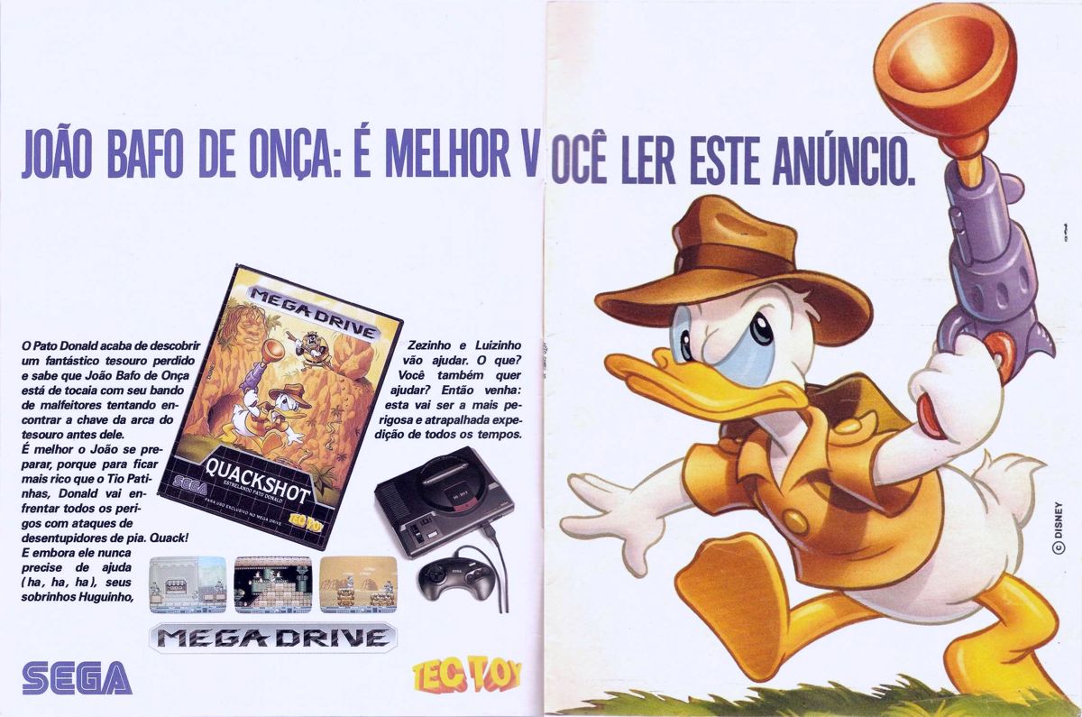 QuackShot starring Donald Duck Magazine Advertisement (Magazine Advertisements): Ação Games (Brazil), Issue 10 (February 1992) pp. 2-3