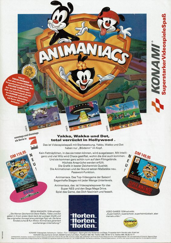 Animaniacs Magazine Advertisement (Magazine Advertisements): Total! (Germany), Issue 01/1995