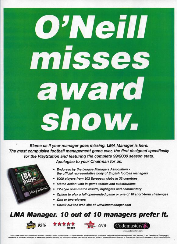 LMA Manager Magazine Advertisement (Magazine Advertisements): Match (United Kingdom), December 18, 1999