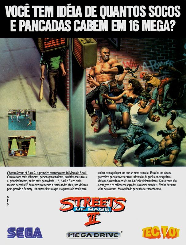 Streets of Rage 2 Magazine Advertisement (Magazine Advertisements): SuperGame (Brazil) Issue 22 (May 1993) p. 38