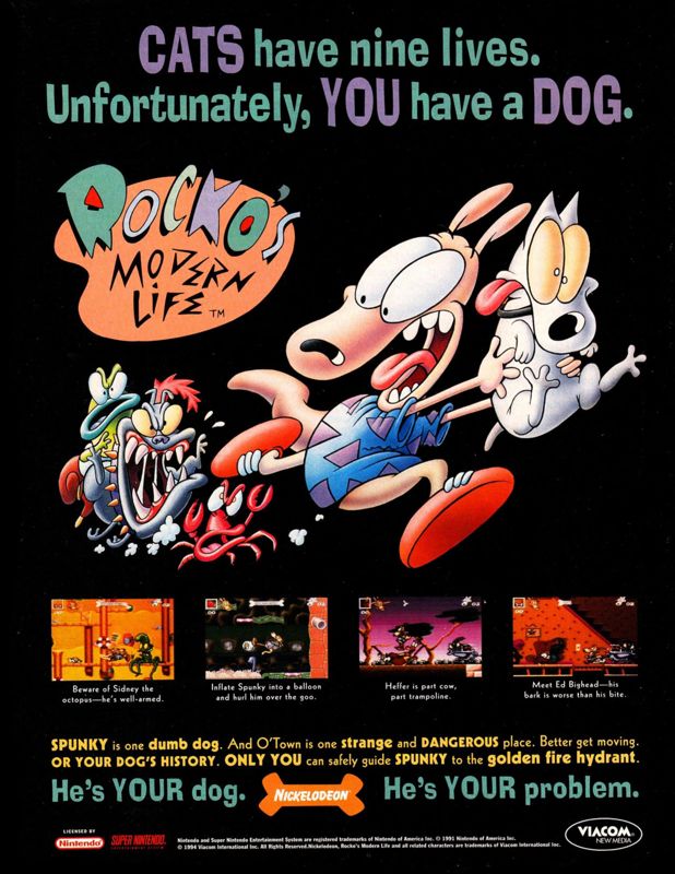 Rocko's Modern Life: Spunky's Dangerous Day Magazine Advertisement (Magazine Advertisements): Official Magazine Advertisement Electronic Gaming Monthly (Sendai Publishing, United States), Issue 59 (June 1994)