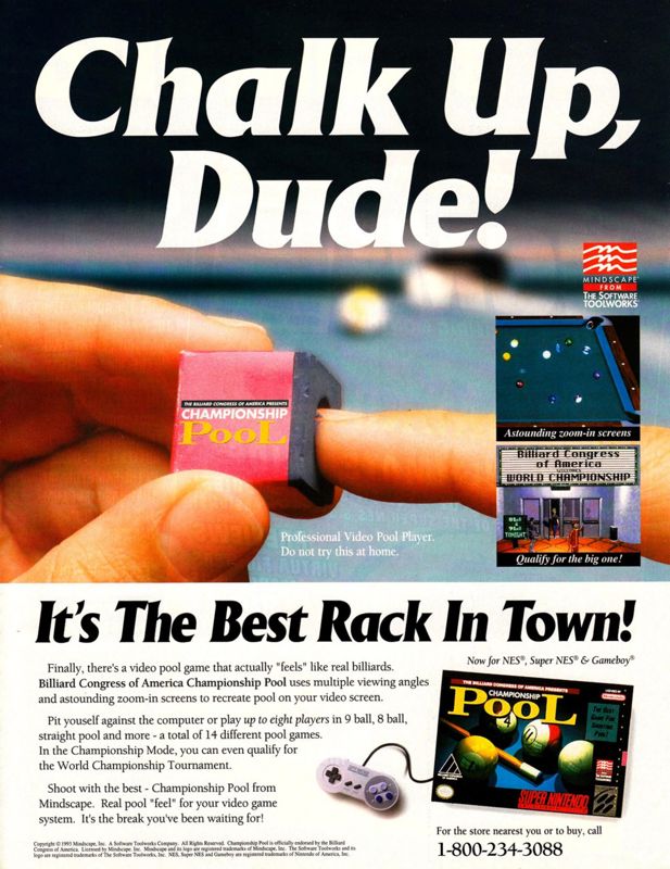 Championship Pool Magazine Advertisement (Magazine Advertisements): Official Magazine Advertisement Electronic Gaming Monthly (Sendai Publishing, United States), Issue 59 (June 1994)
