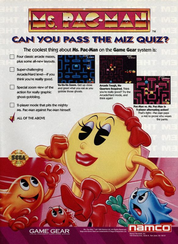 Ms. Pac-Man Magazine Advertisement (Magazine Advertisements): Official Magazine Advertisement GamePro (International Data Group, United States), Issue 58 (May 1994)