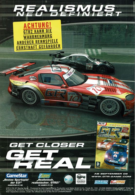 GTR 2: FIA GT Racing Game Magazine Advertisement (Magazine Advertisements): PC Powerplay (Germany), Issue 08/2006