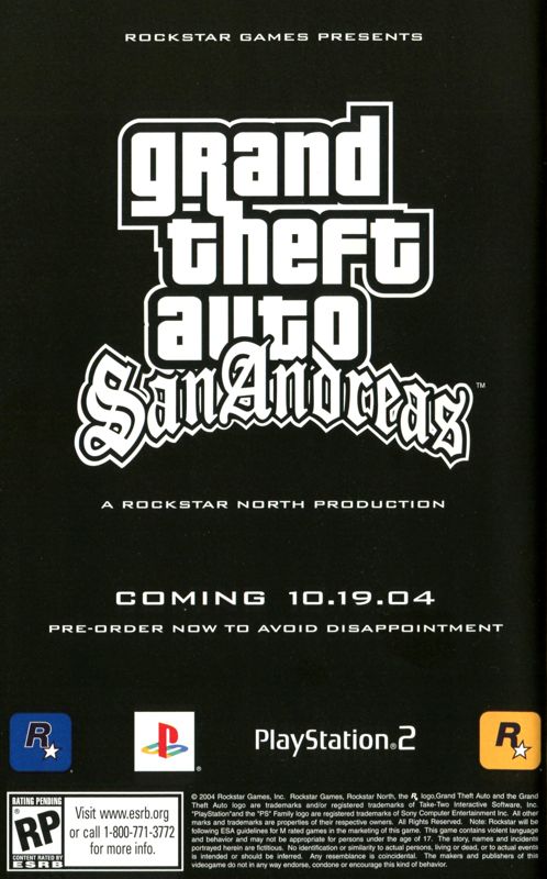Grand Theft Auto: San Andreas Manual Advertisement (Game Manual Advertisements): Game Manual ("Red Dead Revolver"), US (Greatest Hits) PS2 release Page 40