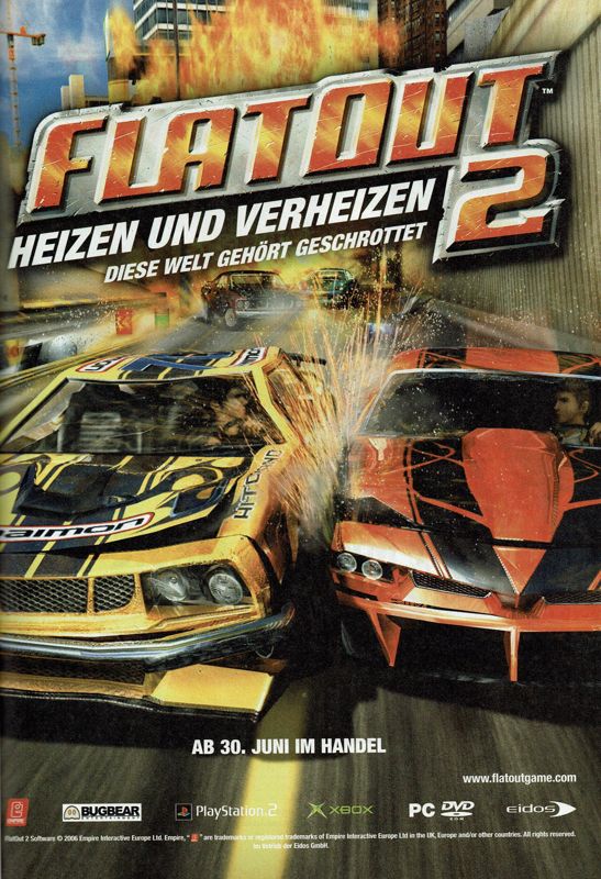 FlatOut 2 Magazine Advertisement (Magazine Advertisements): PC Powerplay (Germany), Issue 07/2006