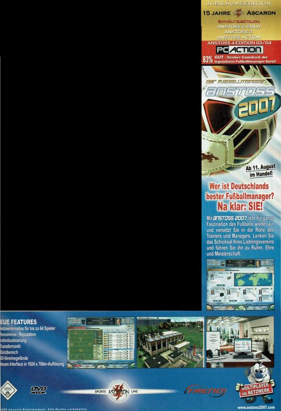 Anstoss 2007: Der Fußballmanager Magazine Advertisement (Magazine Advertisements): PC Powerplay (Germany), Issue 08/2006