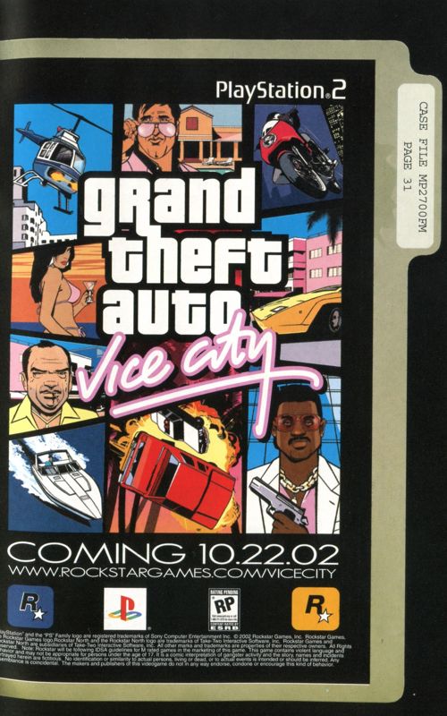 Grand Theft Auto: Vice City Manual Advertisement (Game Manual Advertisements): Page 31, "Max Payne", PlayStation 2, Greatest Hits version