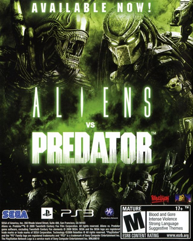 Aliens vs Predator Manual Advertisement (Game Manual Advertisements): "Alpha Protocol" game manual, US PS3 release