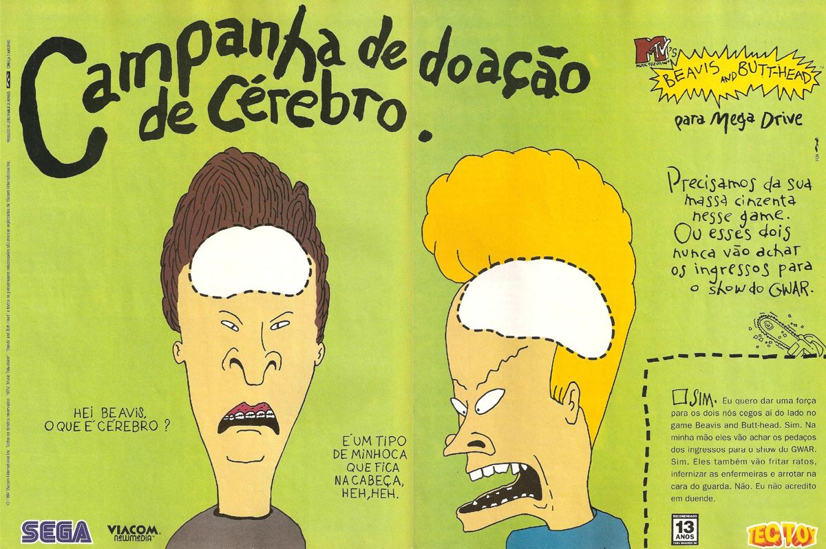 MTV's Beavis and Butt-Head Magazine Advertisement (Magazine Advertisements): SuperGamePower (Brazil) Issue 11 (February 1995) pp.40-41