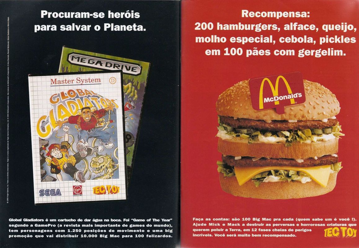 Mick & Mack as the Global Gladiators Magazine Advertisement (Magazine Advertisements): Ação Games (Brazil) Issue 42 (September 1993) pp. 22-23