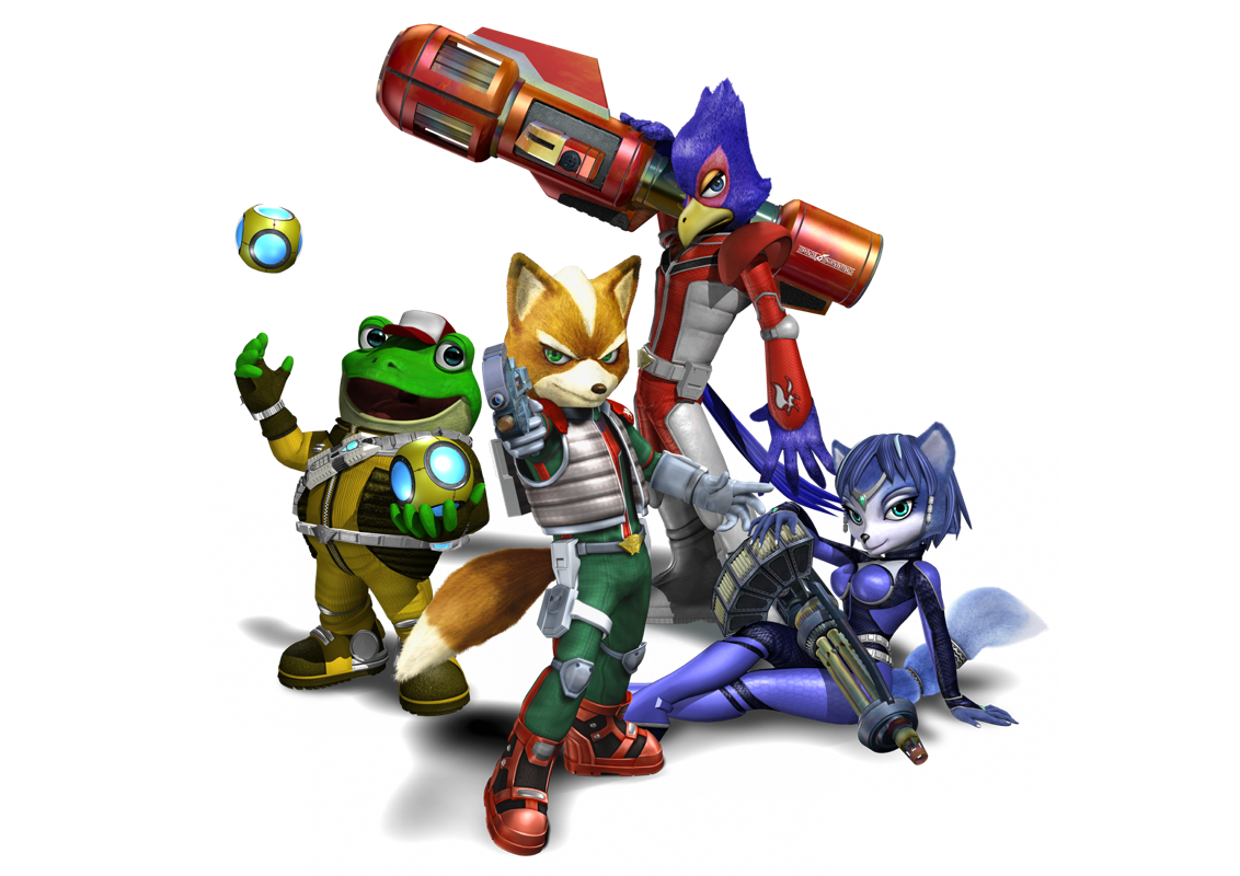 Star Fox Assault Render (Nintendo E3 2004 Press CD): Slippy, Fox, Falco, and Krystal.