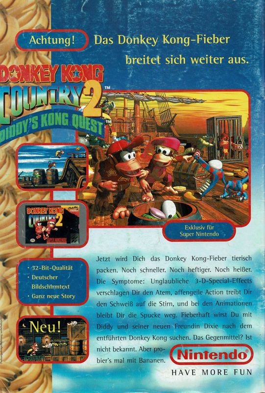 Donkey Kong Country 2: Diddy's Kong Quest Magazine Advertisement (Magazine Advertisements): Total! (Germany), Issue 01/1996