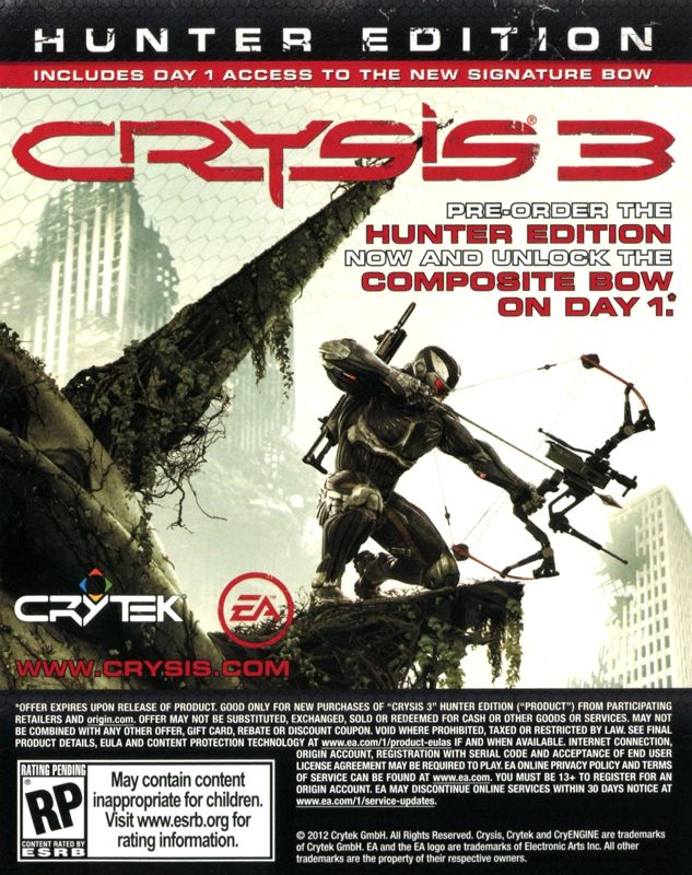Crysis 3 (Hunter Edition) Other (Pamphlet Advertisements): Pamphlet included with US PS3 release of "Medal of Honor: Warfighter (Limited Edition)" game