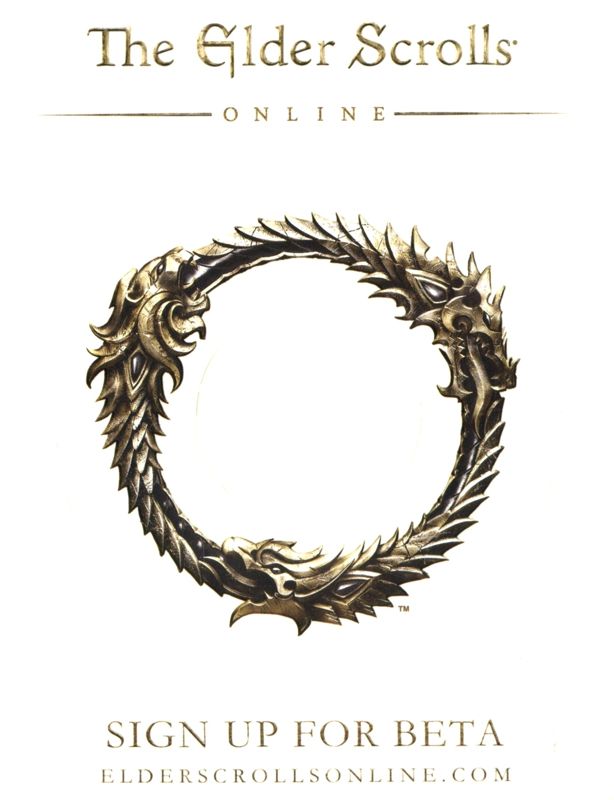 The Elder Scrolls Online Other (Pamphlet Advertisements): Pamphlet included with CDN (Greatest Hits) PS3 release of "The Elder Scrolls V: Skyrim" game Sticker Ad - Front