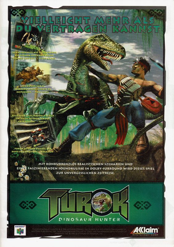 Turok: Dinosaur Hunter Magazine Advertisement (Magazine Advertisements):<br> Total! (Germany), Issue 04/1997