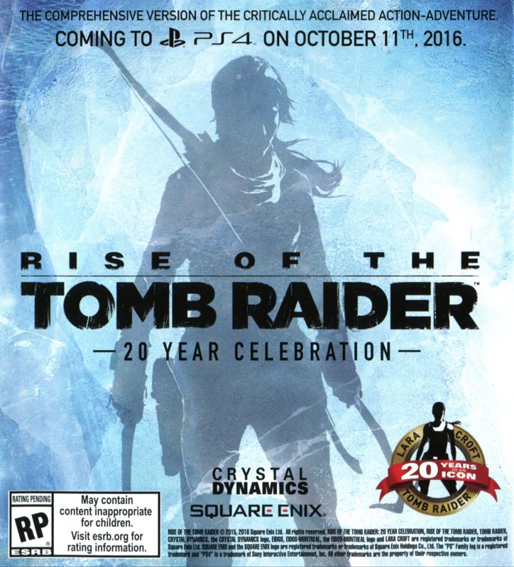 Rise of the Tomb Raider: 20 Year Celebration Other (Pamphlet Advertisements): Pamphlet included with "Deus Ex: Mankind Divided (Day One Edition)", US PS4 release English Page