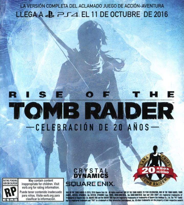Rise of the Tomb Raider: 20 Year Celebration Other (Pamphlet Advertisements): Pamphlet included with "Deus Ex: Mankind Divided (Day One Edition)", US PS4 release Spanish Page
