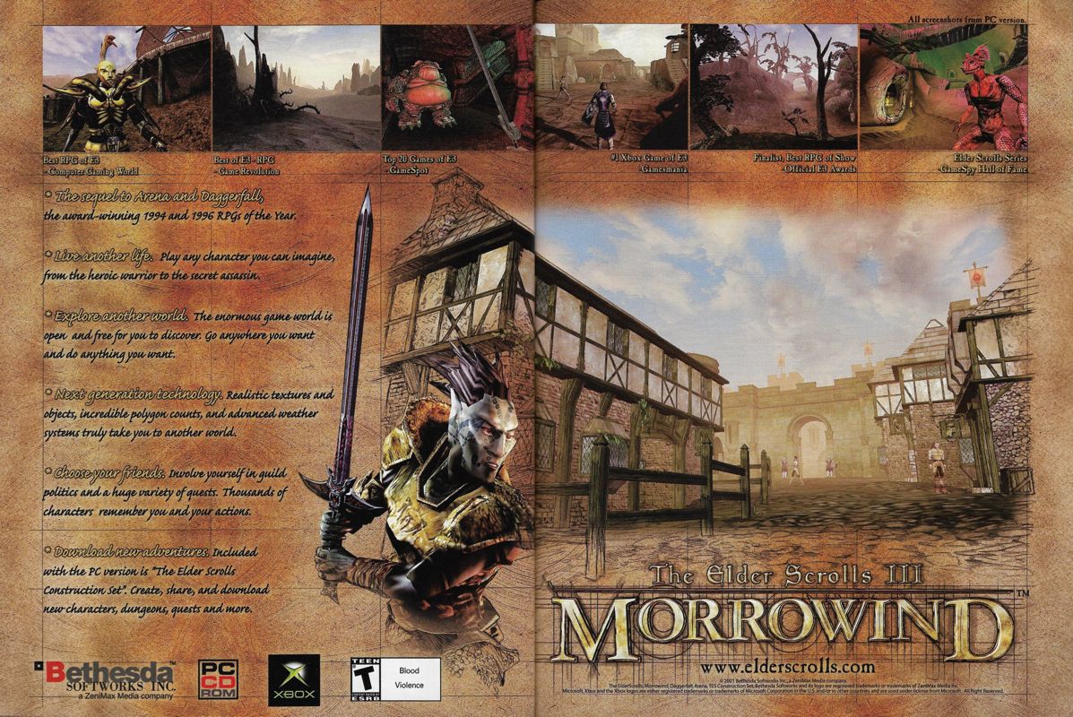 The Elder Scrolls III: Morrowind Magazine Advertisement (Magazine Advertisements): PC Gamer (United States), Issue 95 (March 2002)