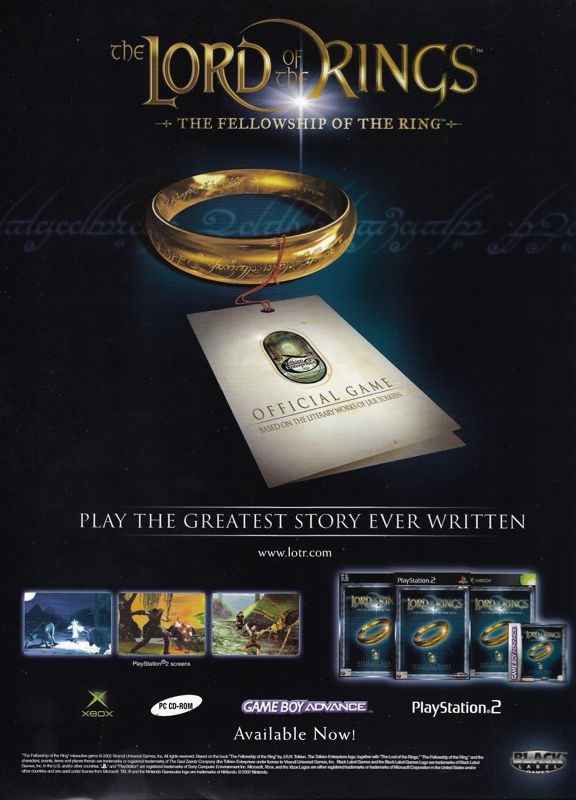 The Lord of the Rings: The Fellowship of the Ring Magazine Advertisement (Magazine Advertisements): PC Gamer (United Kingdom), Issue 118 (January 2003)