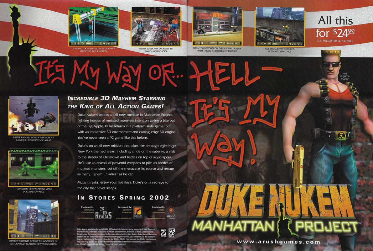 Duke Nukem: Manhattan Project Magazine Advertisement (Magazine Advertisements): PC Gamer (United States), Issue 95 (March 2002)