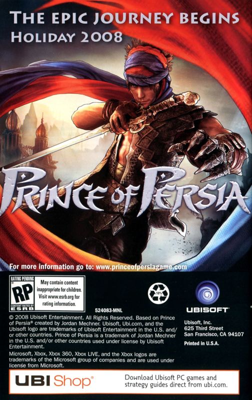 Prince of Persia Manual Advertisement (Game Manual Advertisements): "Far Cry 2" manual, US Xbox 360 release
