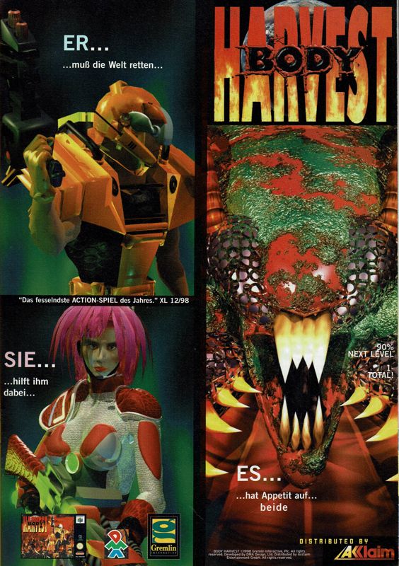 Body Harvest Magazine Advertisement (Magazine Advertisements): Total! (Germany), Issue 12/1998