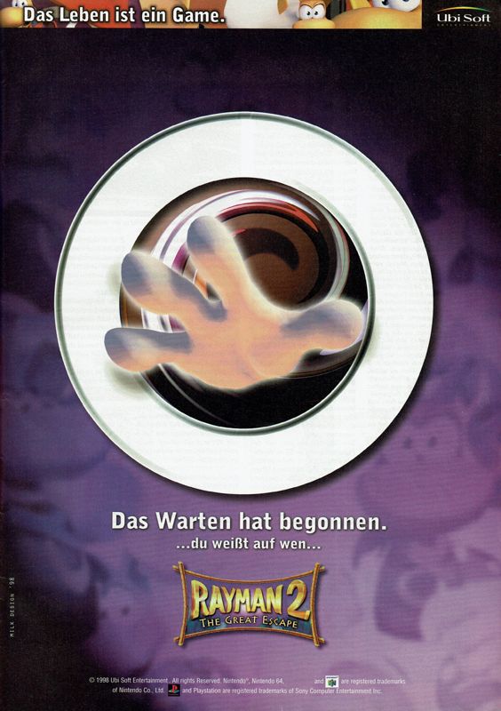 Rayman 2: The Great Escape Magazine Advertisement (Magazine Advertisements): Total! (Germany), Issue 12/1998