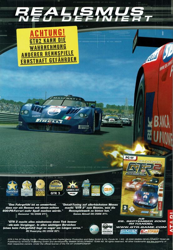 GTR 2: FIA GT Racing Game Magazine Advertisement (Magazine Advertisements): PC Powerplay (Germany), Issue 10/2006