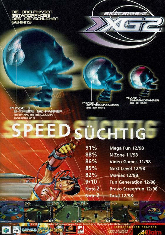 Extreme-G: XG2 Magazine Advertisement (Magazine Advertisements): Total! (Germany), Issue 02/1999
