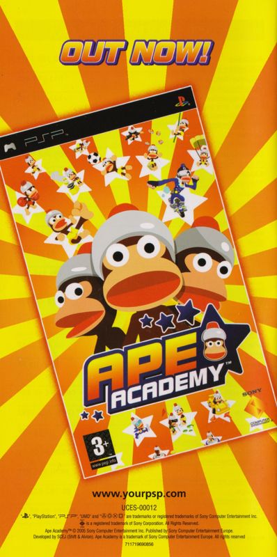 Ape Escape Academy Manual Advertisement (Game Manual Advertisements): Everybody's Golf (UK), PSP release (manual back)
