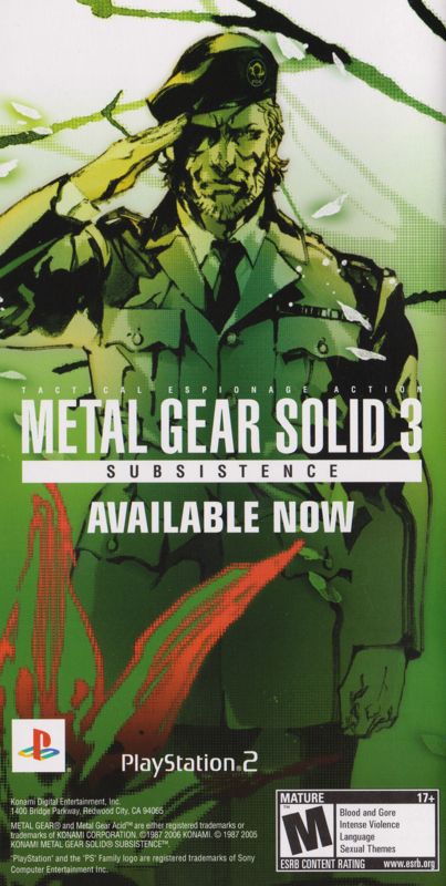 Metal Gear Solid 3: Subsistence Manual Advertisement (Game Manual Advertisements): Metal Gear Ac!d 2 (US PSP release) Manual Back