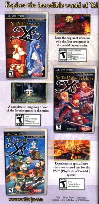Ys I & II Chronicles Manual Advertisement (Game Manual Advertisements): The Legend of Heroes: Trails in the Sky manual, US PSP release Page 52
