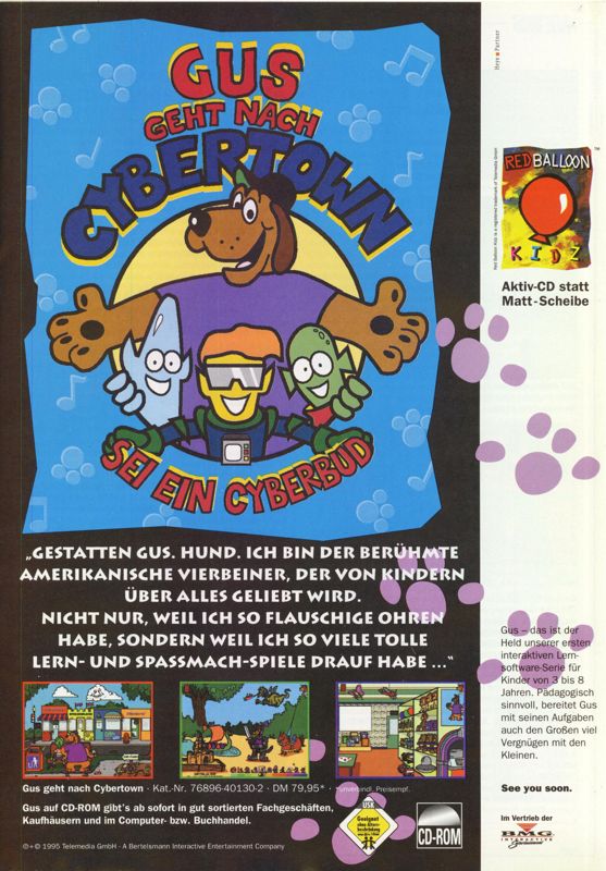 Gus Goes to Cybertown Magazine Advertisement (Magazine Advertisements): MCV 03/95 (Germany)