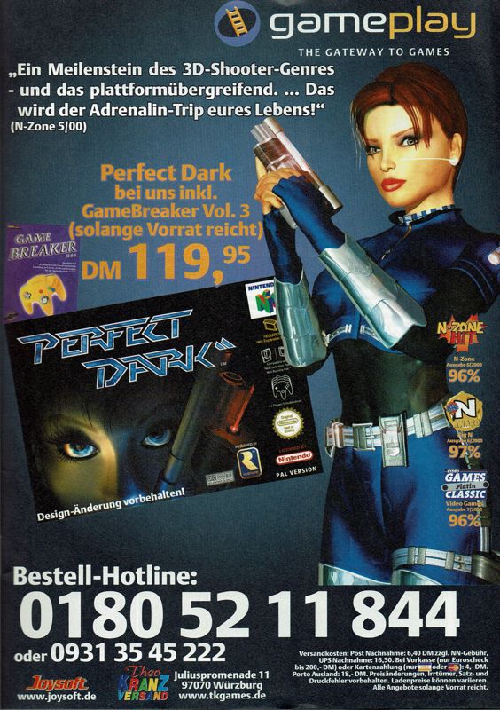 Perfect Dark Magazine Advertisement (Magazine Advertisements): Total! (Germany), Issue 07/2000