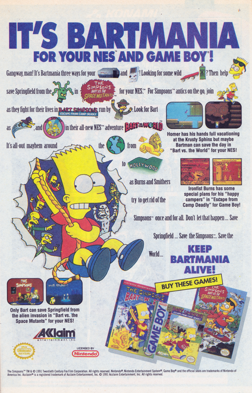 The Simpsons: Bart vs. the World Magazine Advertisement (Magazine Advertisements): The Mighty Thor (Marvel Comics, United States) Issue 442 (Early January, 1992)