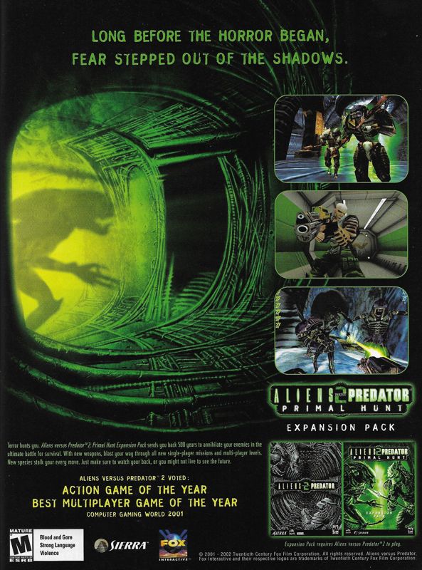 Aliens Versus Predator 2: Primal Hunt Magazine Advertisement (Magazine Advertisements): PC Gamer (United States), Issue 101 (September 2002)