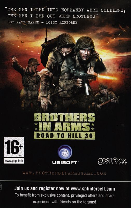 Brothers in Arms: Road to Hill 30 Manual Advertisement (Game Manual Advertisements): Tom Clancy's Splinter Cell: Chaos Theory manual, UK Xbox release