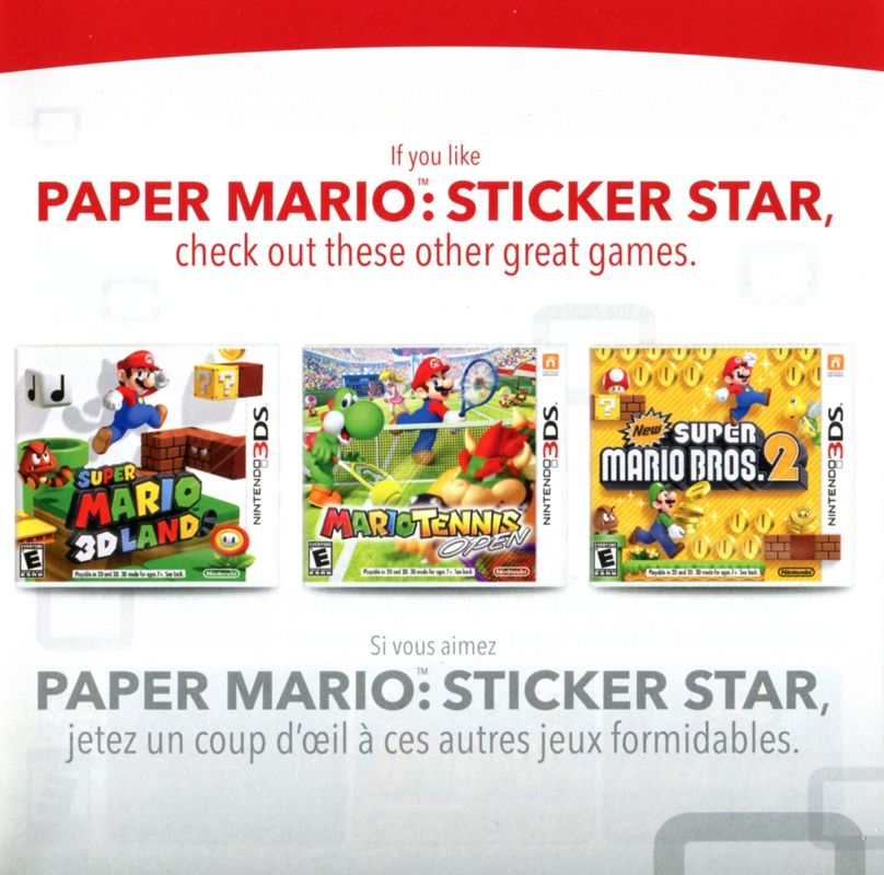 Mario Tennis Open Catalogue (Catalogue Advertisements): Catalogue included with "Paper Mario: Sticker Star" (US, 3DS) - Front