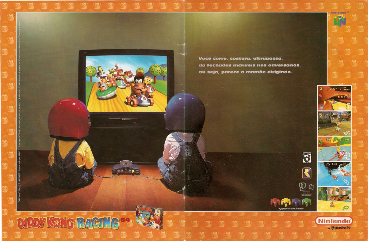 Diddy Kong Racing Magazine Advertisement (Magazine Advertisements): SuperGamePower (Brazil) Issue 45 (December 1997) pp. 2-3
