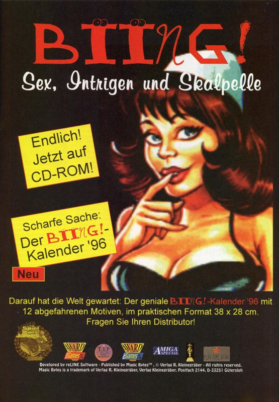 Biing! Sex, Intrigue and Scalpels Magazine Advertisement (Magazine Advertisements): MCV 12/95 (Germany)