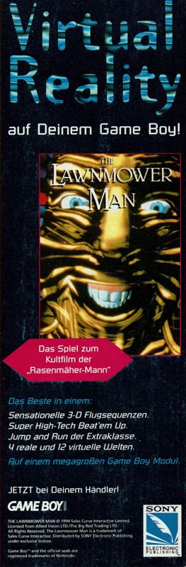The Lawnmower Man Magazine Advertisement (Magazine Advertisements): Total! (Germany), Issue 10/1994