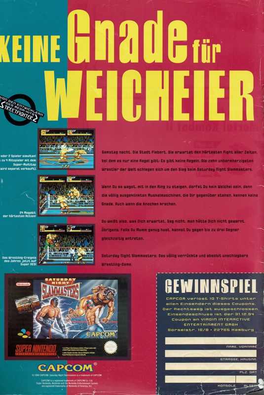 Saturday Night Slam Masters Magazine Advertisement (Magazine Advertisements): Total! (Germany), Issue 11/1994