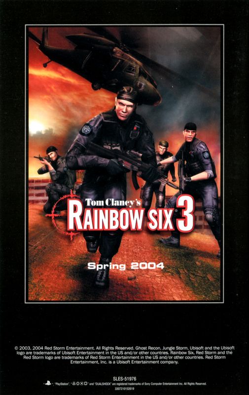 Tom Clancy's Rainbow Six 3 Manual Advertisement (Game Manual Advertisements): Tom Clancy's Ghost Recon: Jungle Storm (PS2, US, back cover)