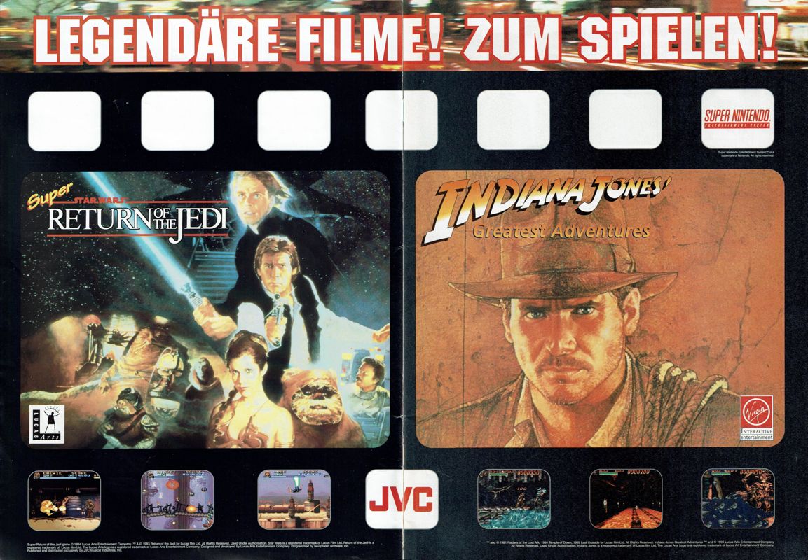 Indiana Jones' Greatest Adventures Magazine Advertisement (Magazine Advertisements): Total! (Germany), Issue 01/1995